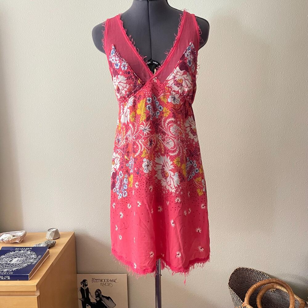 Free People Pink Floral Slip Dress boho beachy | size L